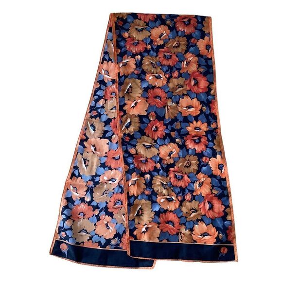 Orange brown floral scarf.  SC0033 - Picture 4 of 6